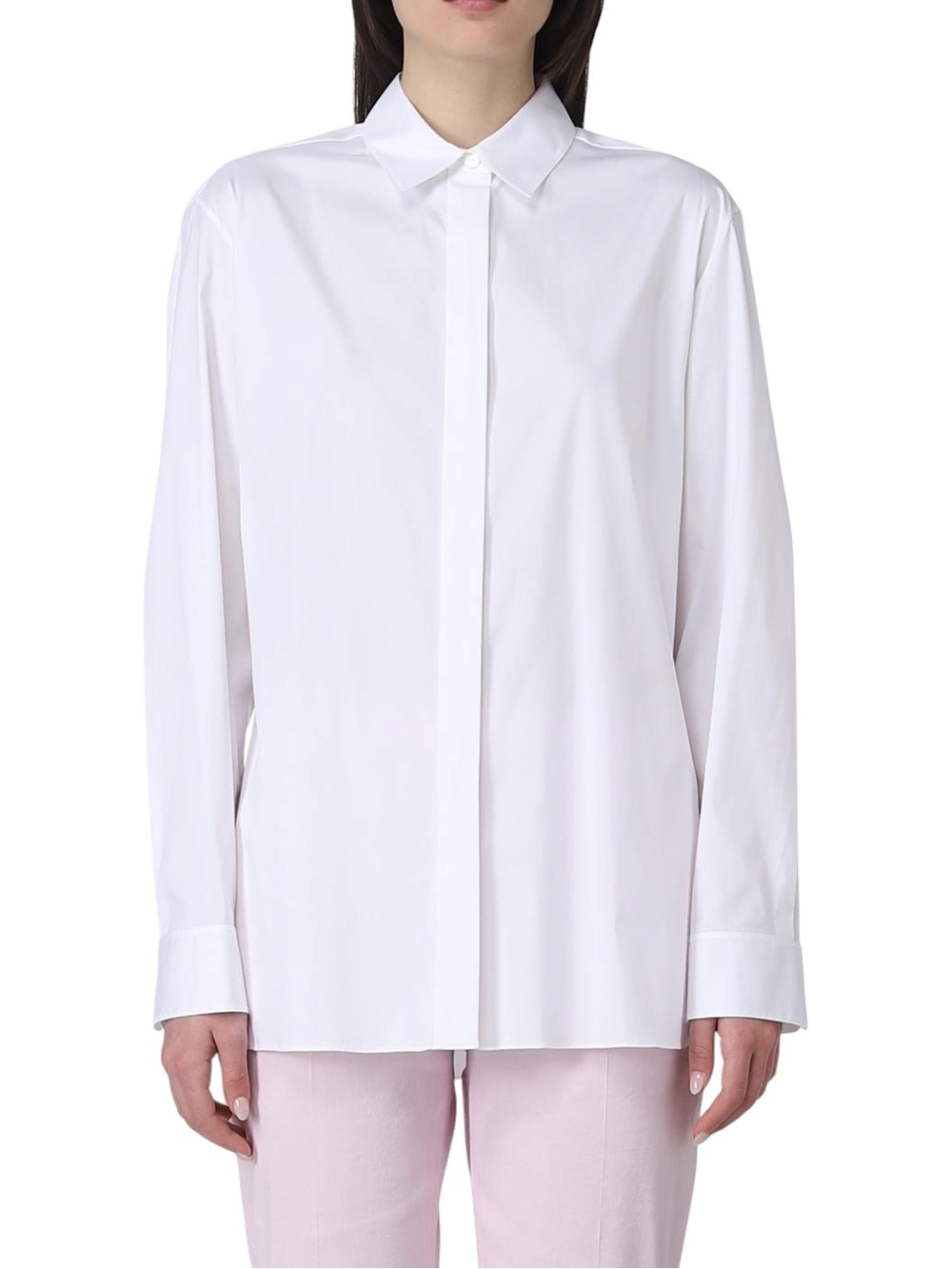 Theory White Classic 100% Cotton Hidden Button Front Shirt - M